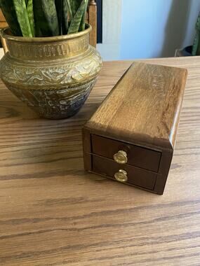 Vintage Midcentury Handmade Wooden Poker Chip Caddy With Chips